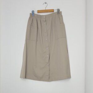 Remo Womens Tan Cotton Blend Front Pockets Button Down A-Line Causal Skirt Sz 14